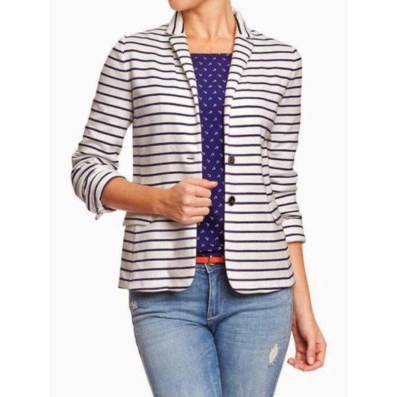 J. Crew Jackets & Blazers - J. Crew Striped Navy White Maritime Jacket Blazer Size S